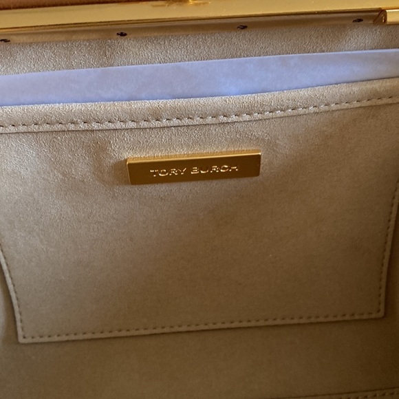 Tory Burch Cleo Basketweave Blue Caning Logo Geo Needlepoint Small Bag - Picture 10 of 15